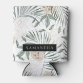 トロピカルウォーター葉カラー&フラワーパターン 缶クーラー (正面)