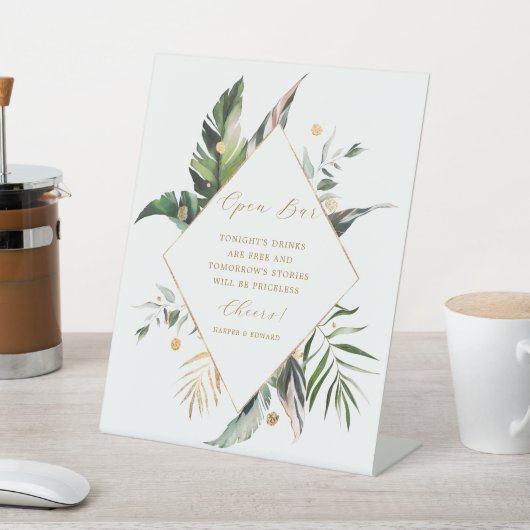 トロピカルウォーター葉カー結婚のオープンバー 台座サイン (インサイチュ)