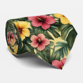 トロピカルウォーター離れカラーバナナとハイビスカス ネクタイ (ロール)