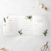 トロピカルウォータ葉ーの色金ゴールドフレ結婚ーム 三つ折り招待状 (内部)