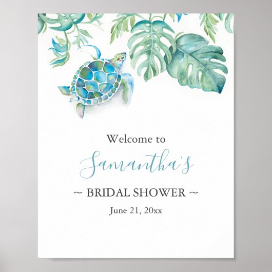 トロピカルウミガメブライダルシャワー標識 ポスター (正面)