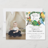 トロピカルエキゾチックなパロツワイルドワンバースデーガール 招待状 (正面)