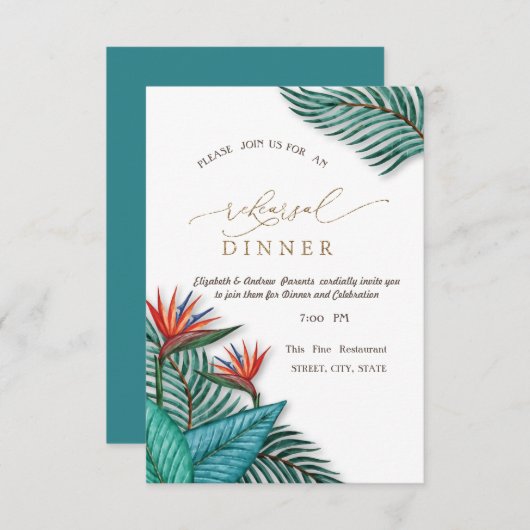 トロピカルエキゾチックな花のリハーサルディナー 招待状 (正面/裏面)