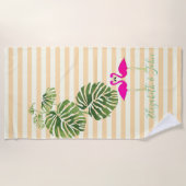 トロピカルエキゾチックストライプの，フラミンゴパーソナライズされた- ビーチタオル (正面)