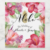 トロピカルエキゾチック花と金ゴールドパイナップルワイン ワインラベル (シングルラベル)