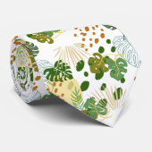 トロピカルエキゾチック葉グリーン植物模様 ネクタイ (ロール)