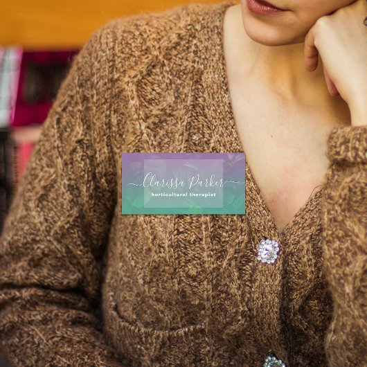 トロピカルエキゾチック葉モンステラの紫の緑グラデーション 名札