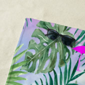 トロピカルエキゾチック，パーム葉の，恋のフラミンゴ ビーチタオル (インサイチュ)