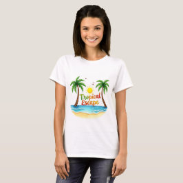 トロピカルエスケープパームビーチウォーターカラーシャツ Tシャツ