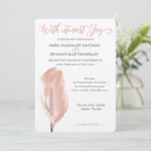 トロピカルエレガンスピンクフラワーきらめく招待状 招待状 (スタンド正面)