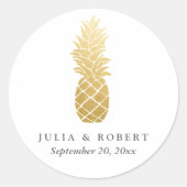 トロピカルエレガンスフェイクゴールドフォイルパイナップル結婚ズ ラウンドシール (正面)