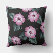 トロピカルエレガンス：ピンクのハイビスカスウォーターカラーデザイン クッション (裏面)