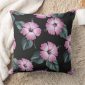 トロピカルエレガンス：ピンクのハイビスカスウォーターカラーデザイン クッション (ブランケット)