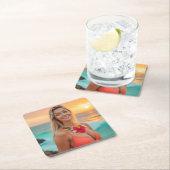 トロピカルエレガンス:ヘレナのビキニフォトシュート スクエアペーパーコースター (インサイチュ)