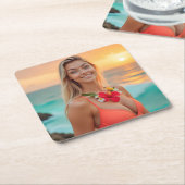 トロピカルエレガンス:ヘレナのビキニフォトシュート スクエアペーパーコースター (アングル)