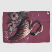 トロピカルエレガンス、夕暮れ時のフラミンゴ。 ゴルフタオル (横)