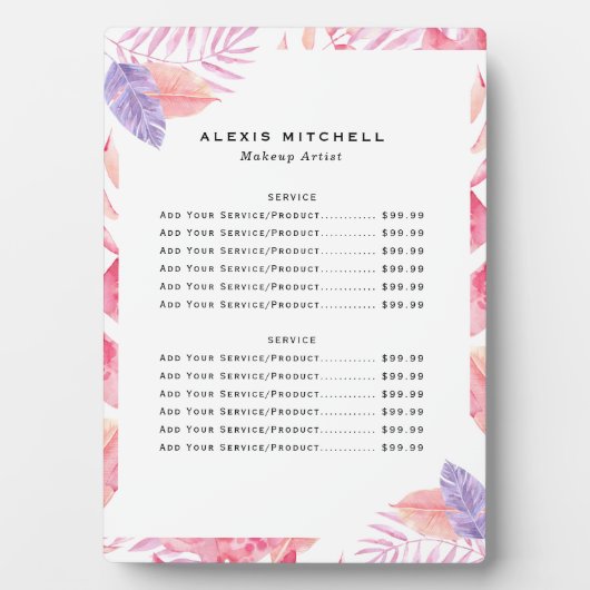 トロピカルエレガントインテリアデザイナーの価格表 フォトプラーク (正面)