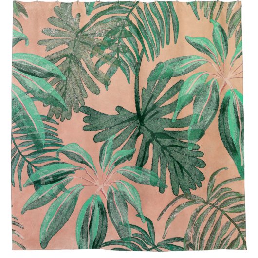 トロピカルエレガントウォーターのカラー葉アートワーク | シャワーカーテン (正面)