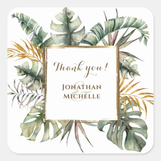 トロピカルエレガントウォーターカラーパームスサンキュー スクエアシール (正面)