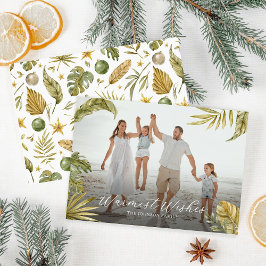 トロピカルエレガントウォーターカラーフォトクリスマス シーズンカード