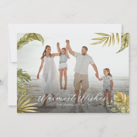 トロピカルエレガントウォーターカラーフォトクリスマス シーズンカード (正面)