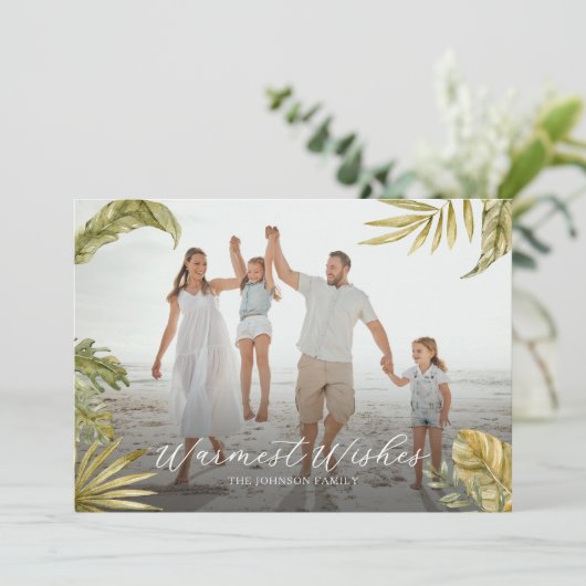 トロピカルエレガントウォーターカラーフォトクリスマス シーズンカード (スタンド正面)