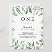 トロピカルエレガントグリーンの最初の誕生日パーティー 招待状 (正面)