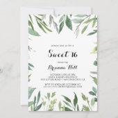 トロピカルエレガントグリーンスウィート16バースデーパーティー 招待状 (正面)