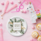 トロピカルエレガントグリーンパーム金ゴールドフレ結婚ーム ペーパープレート (パーティー)