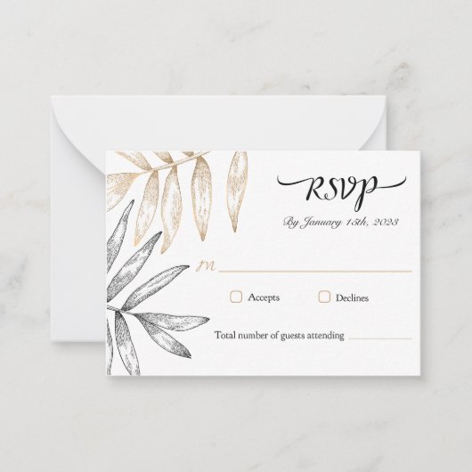 トロピカルエレガントグリーンリーウェディングRSVPカード ノートカード (正面)