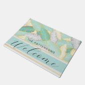 トロピカルエレガントグリーンリーウェルカムファミリー名 ドアマット (アングル)