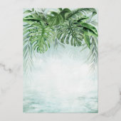 トロピカルエレガントグリーンリー金結婚箔 箔招待状 (裏面)