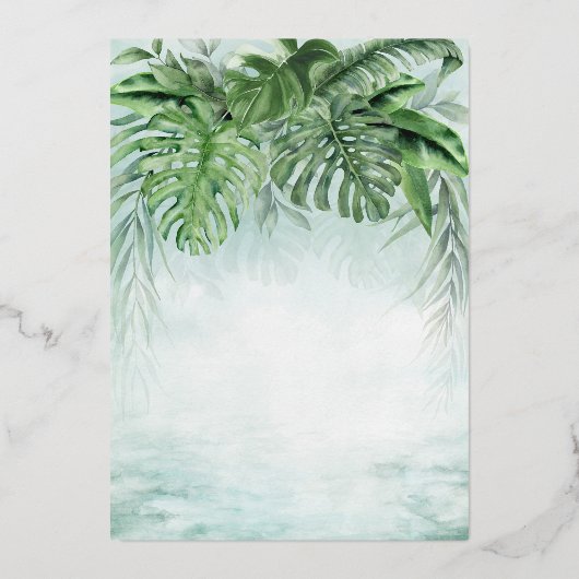 トロピカルエレガントグリーンリー金結婚箔 箔招待状 (裏面)