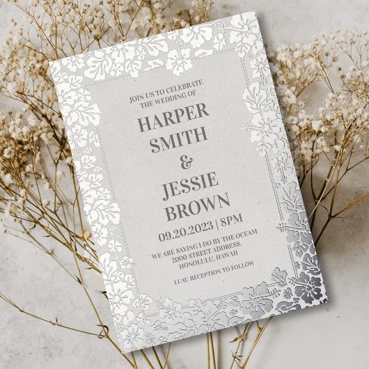 トロピカルエレガントハワイビーチ結婚式 箔招待状