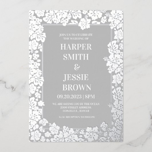 トロピカルエレガントハワイビーチ結婚式 箔招待状 (正面)