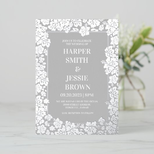 トロピカルエレガントハワイビーチ結婚式 箔招待状 (立ち正面)