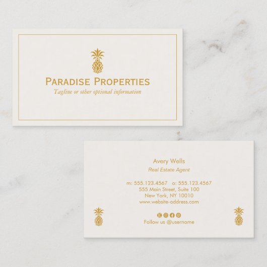トロピカルエレガントパイナップルロゴ 名刺 (正面/裏面)