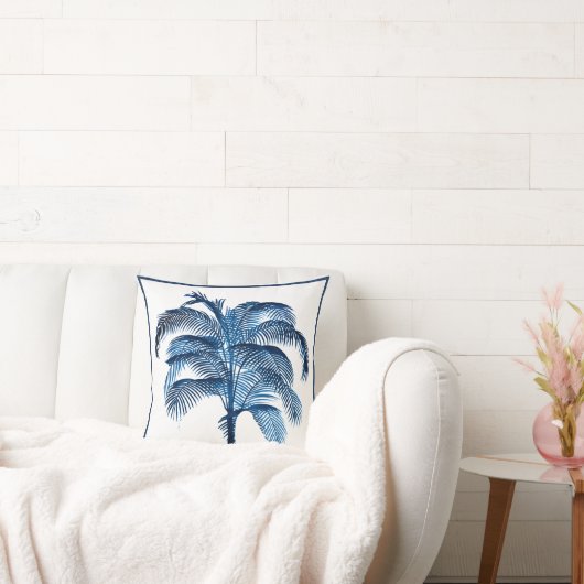 トロピカルエレガントパームツリーヴィンテージブルー クッション (ソファ)