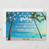 トロピカルエレガントビーチストリングライツパームズグラデーション 招待状 (正面)