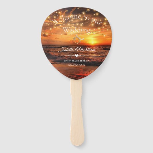 トロピカルエレガントビーチストリングライト結婚式の引き出物 ハンドファン (正面)