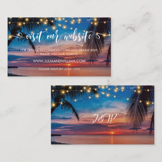 トロピカルエレガントビーチ結婚式Webサイトカード プレイスカード (正面/裏面)