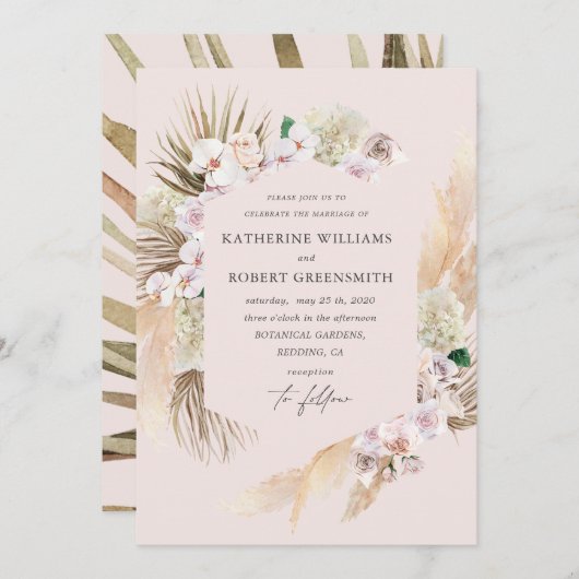 トロピカルエレガントフラワーのウェディング招待状 招待状 (正面/裏面)