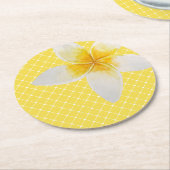 トロピカルエレガントフラワー&トレリス模様 |黄色 ラウンドペーパーコースター (アングル)