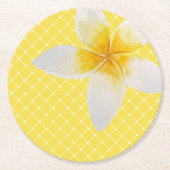 トロピカルエレガントフラワー&トレリス模様 |黄色 ラウンドペーパーコースター (正面)