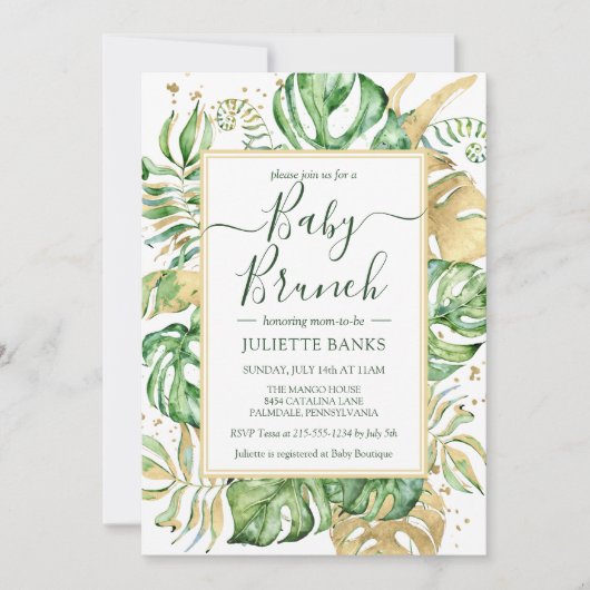 トロピカルエレガントボタニカル赤ちゃんシャワーブランチ 招待状 (正面)