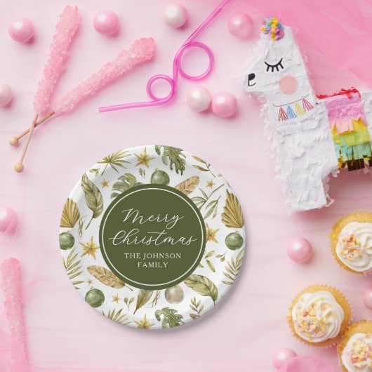 トロピカルエレガントメリークリスマス ペーパープレート (パーティー)