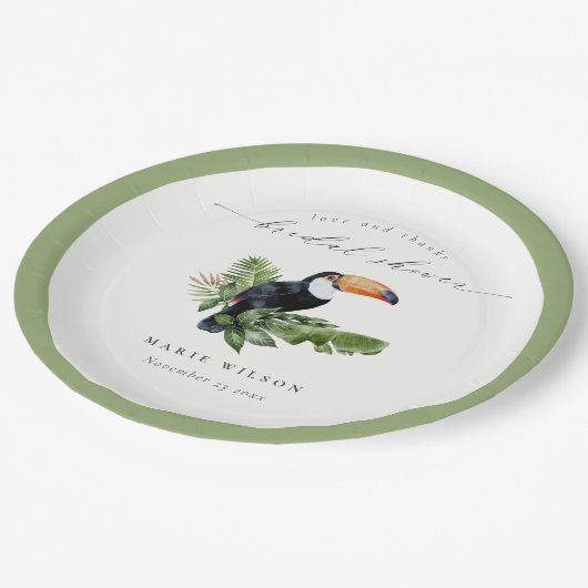 トロピカルエレガントレインフォレストトゥカンブライダルシャワー ペーパープレート (アングル)