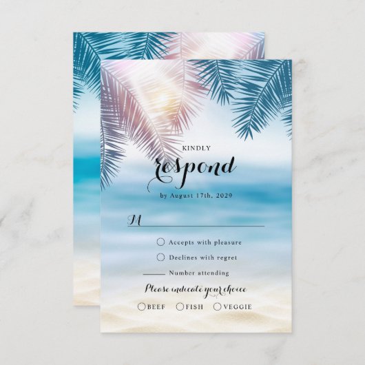 トロピカルエレガント海サマービーチ結婚式 出欠カード (正面/裏面)
