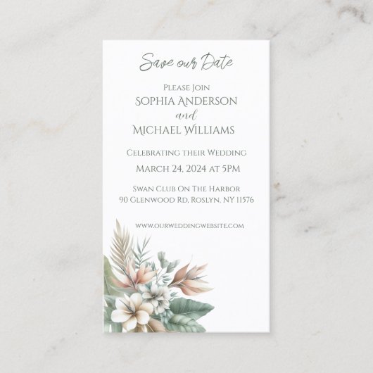 トロピカルエレガ結婚ンス – 'Save the Date- 名刺 (正面)