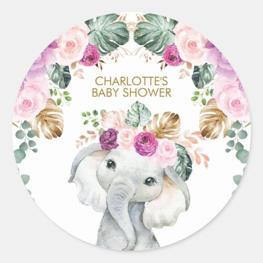 トロピカルエレファントベビーシャワーワイルドワン誕生日 ラウンドシール (正面)